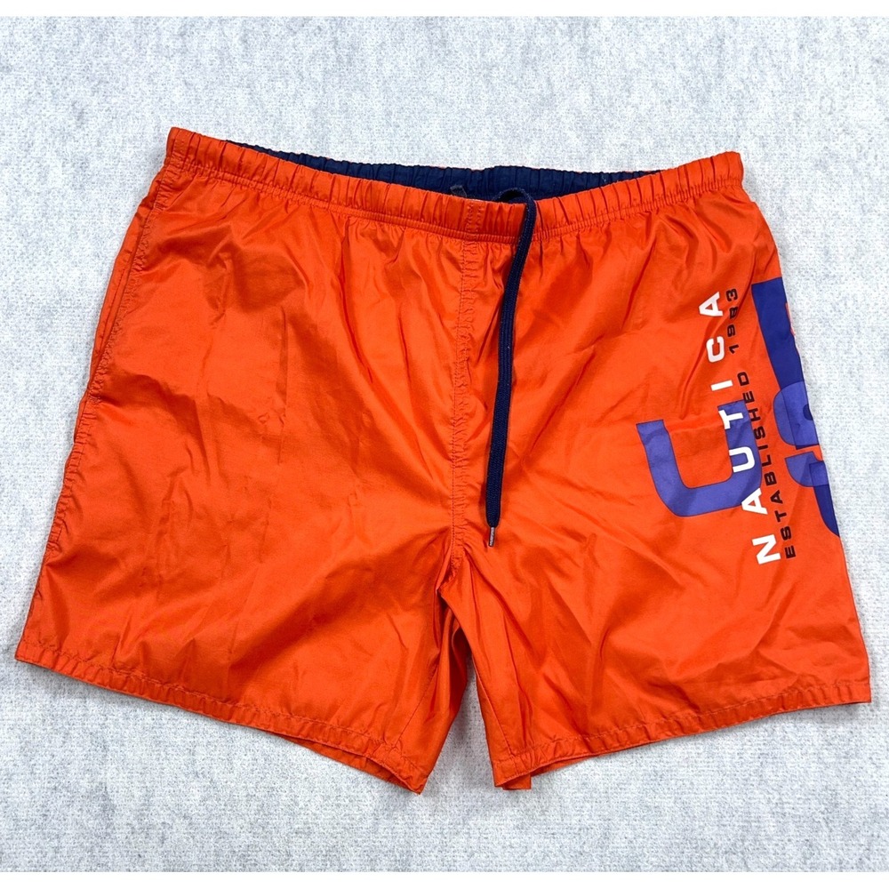 Nautica Swim Trunks Men Large Orange Bored Shorts Sailing US Adult‎ VTG Y2K